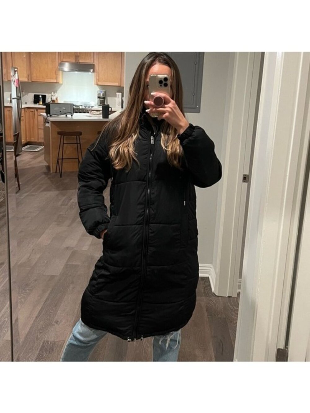 Quilted Long Puffer Black Jacket Size Medium